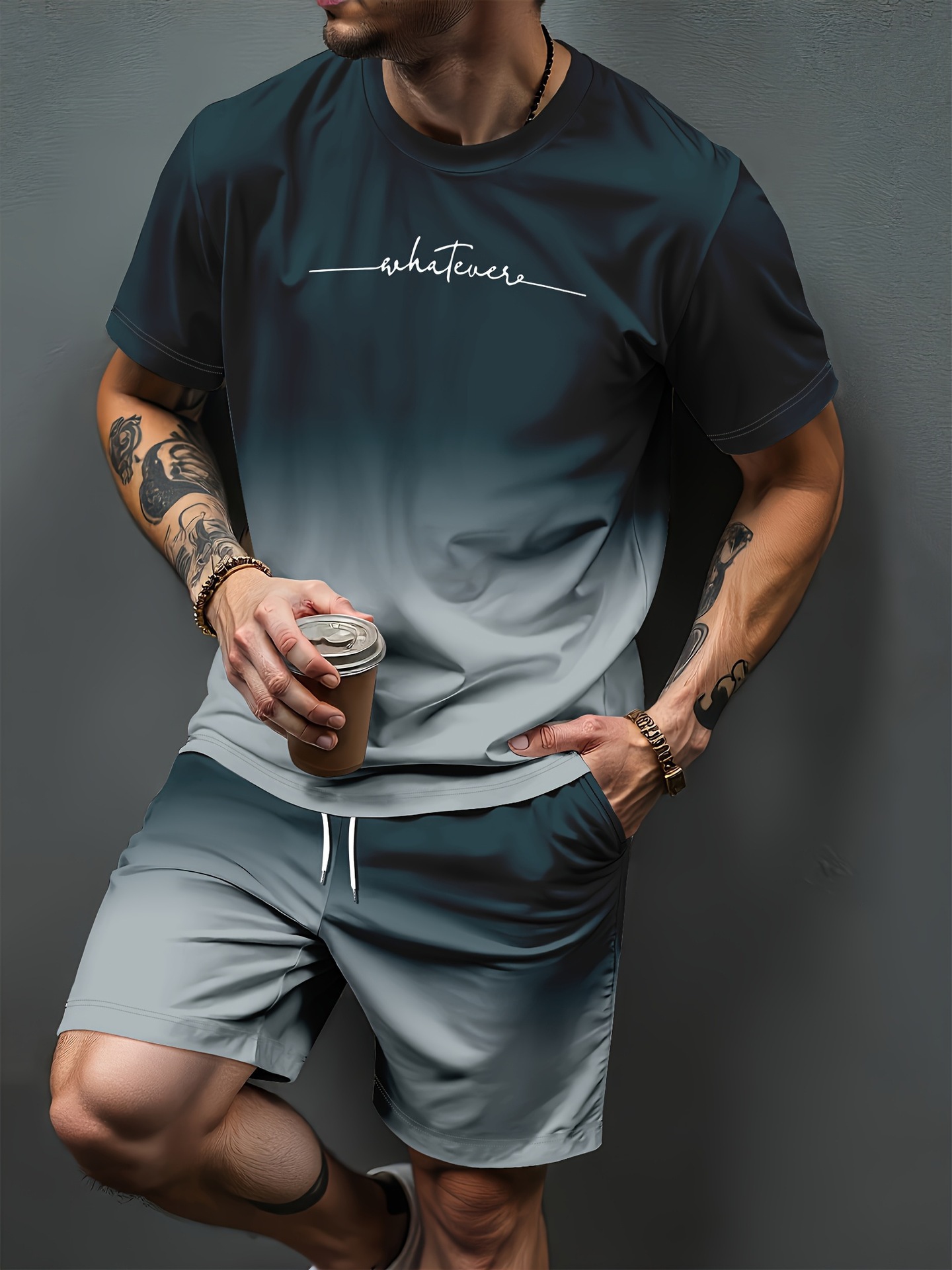 Summer Clothing Patterns - Gradientowy wzór liter, druk 3D, dresy