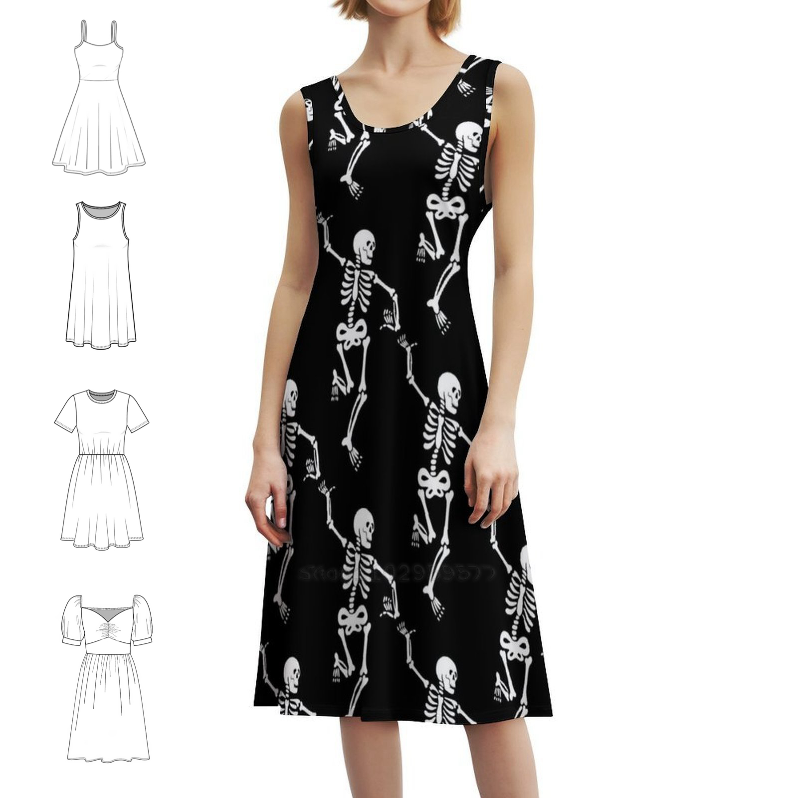 Summer Clothing Patterns - Wzór tańczących szkieletów na Halloween na