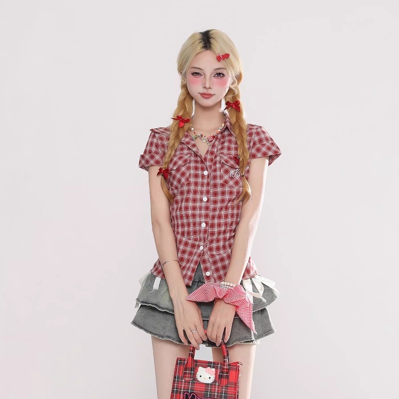 Summer Goth Clothing - Koszula w kratę w stylu Harajuku