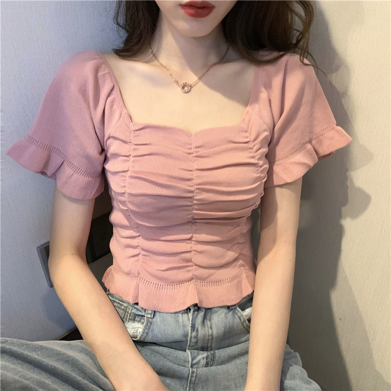 Summer Youth Clothing - Dzianinowa Bluzka Damska z Falbankami Młodzieżowa