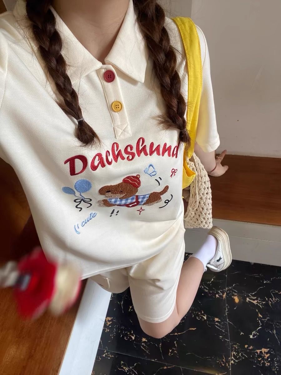 Summer Dog Clothing - Kawaii Haft Pies Japoński Styl Koszulka